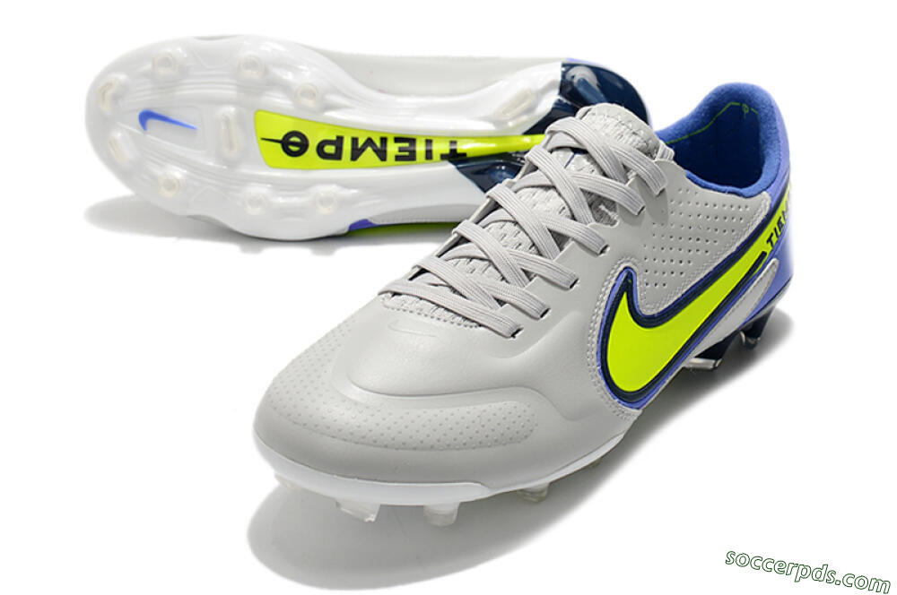 Nike Tiempo Legend 9 Elite FG Low-Tops Football Boots - White/Yellow/Blue 3