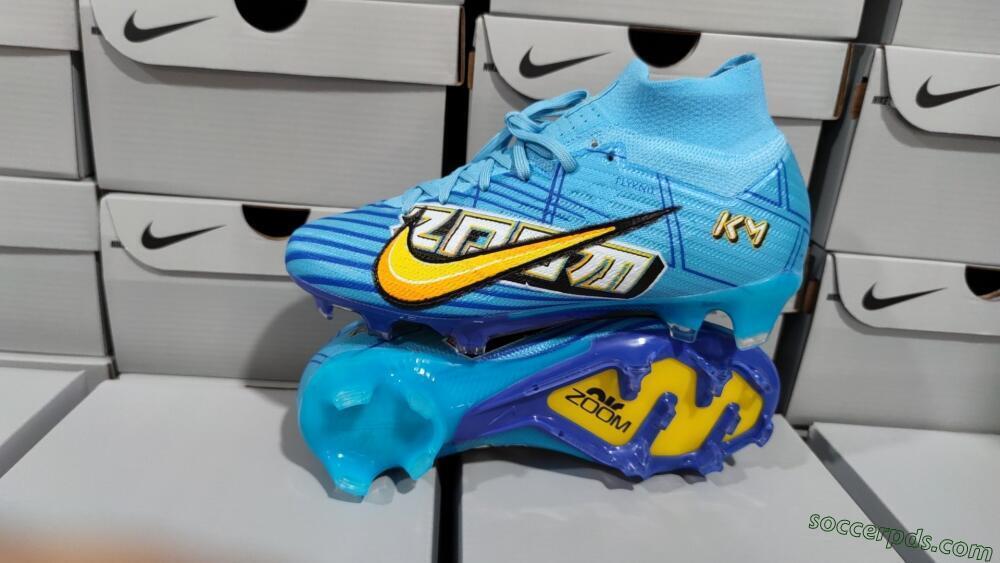 Kylian Mbappe x Nike Air Zoom Mercurial Superfly 9 Elite FG High-Tops Football Boots - Blue/Yellow/Black
