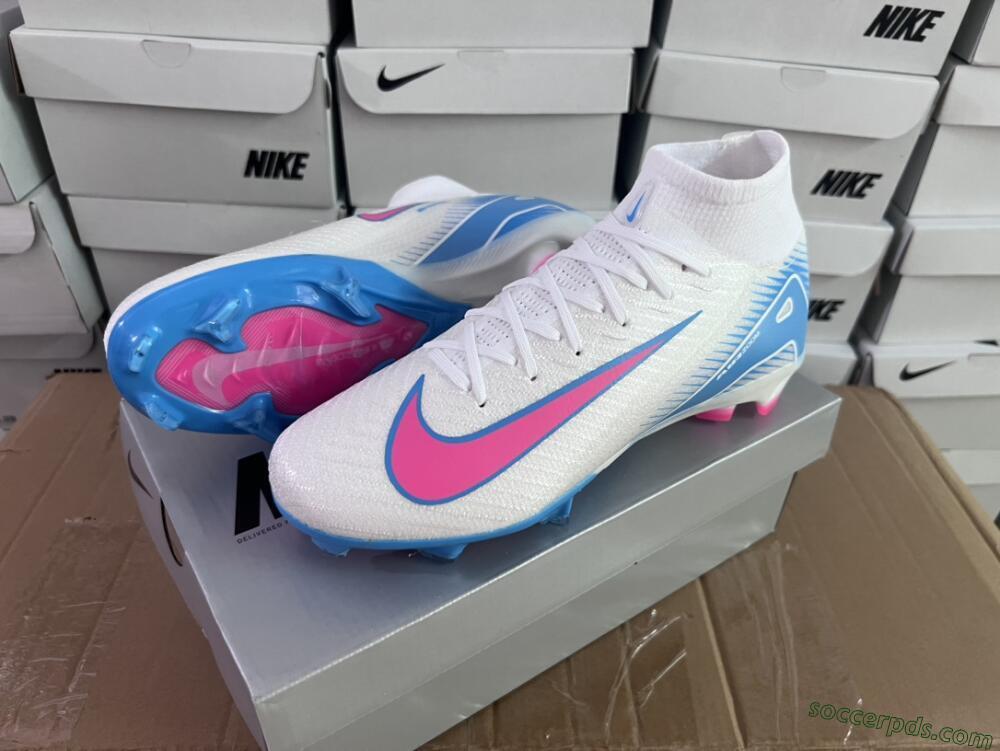 Nike Air Zoom Mercurial Superfly 10 Elite FG High-Tops Football Boots - White/Pink/Blue