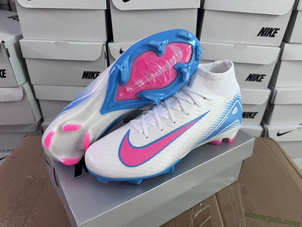 Nike Air Zoom Mercurial Superfly 10 Elite FG High-Tops Football Boots - White/Pink/Blue