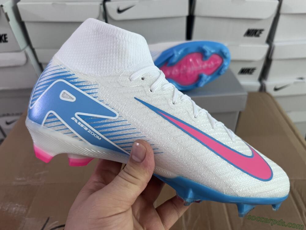 Nike Air Zoom Mercurial Superfly 10 Elite FG High-Tops Football Boots - White/Pink/Blue