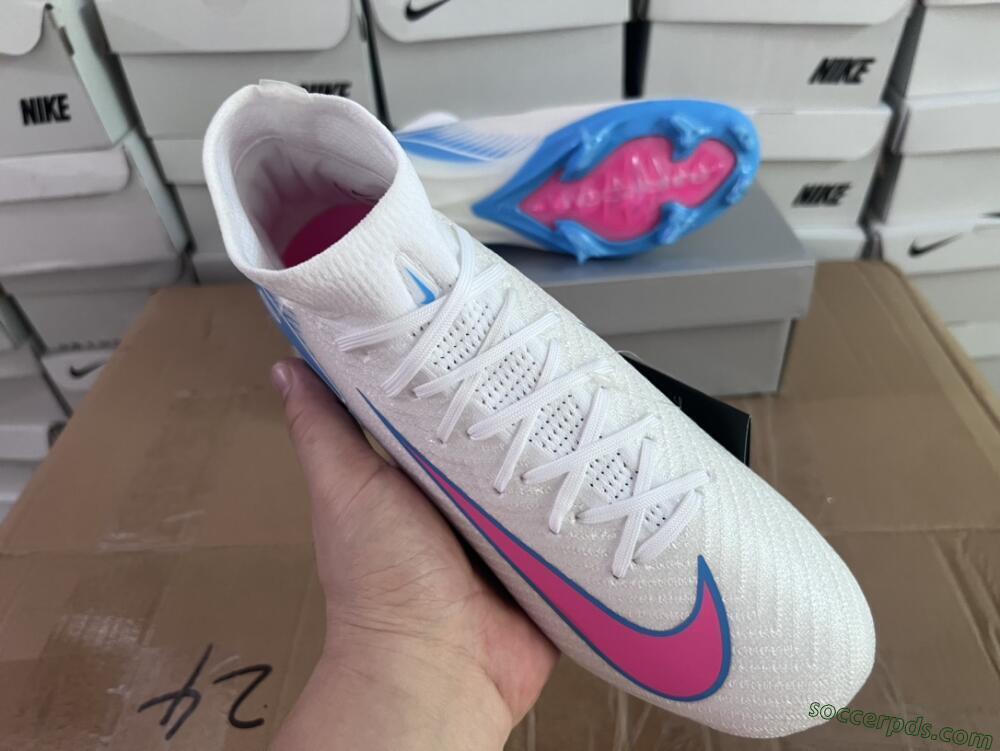Nike Air Zoom Mercurial Superfly 10 Elite FG High-Tops Football Boots - White/Pink/Blue