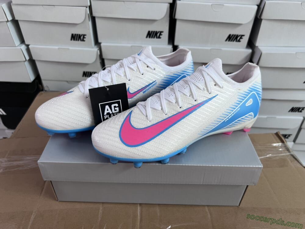 Nike Air Zoom Mercurial Vapor 16 Elite AG Low-Tops Football Boots - White/Pink/Blue