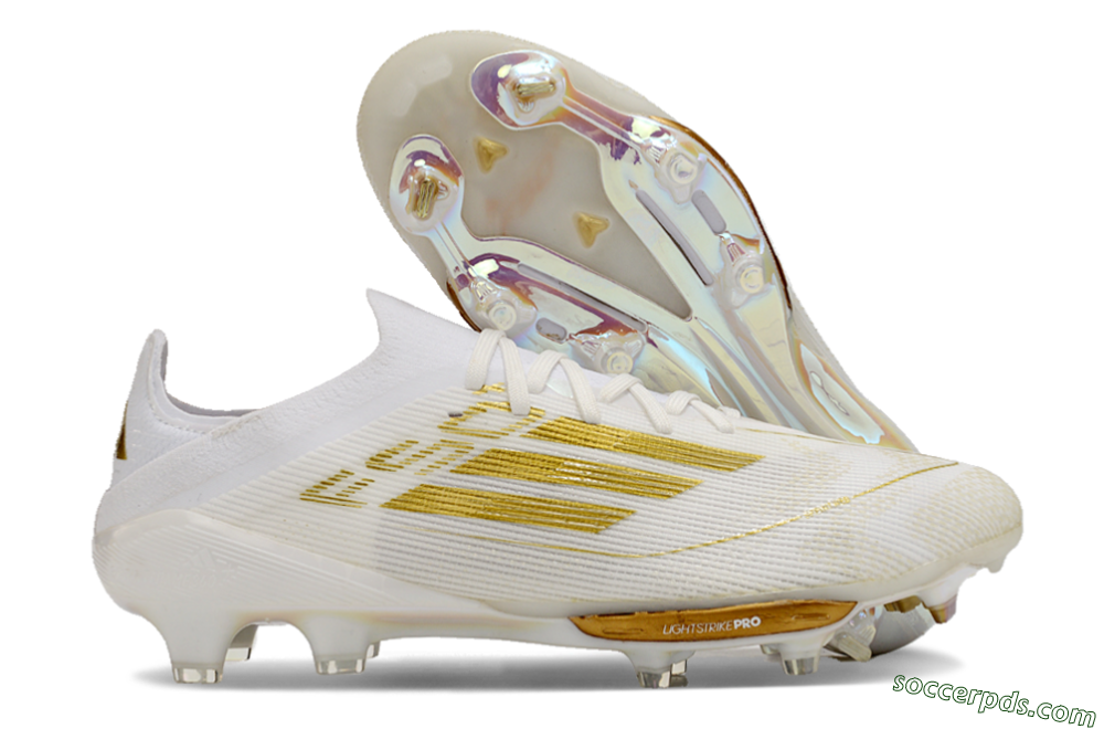 Adidas F50+ Lightstrike Pro FG Low-Tops Football Boots - Cloud White/Gold Metallic/Cloud White 1