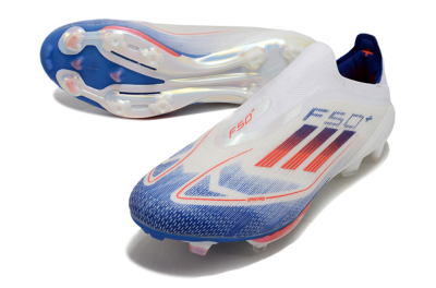Adidas F50+ Lightstrike Pro Laceless FG Low-Tops Football Boots - Cloud White/Solar Red/Lucid Blue