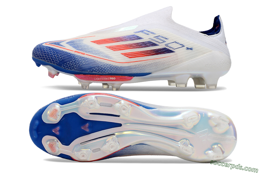 Adidas F50+ Lightstrike Pro Laceless FG Low-Tops Football Boots - Cloud White/Solar Red/Lucid Blue 0
