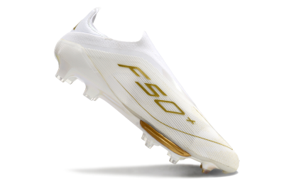 Adidas F50+ Lightstrike Pro Laceless FG Low-Tops Football Boots - Cloud White/Gold Metallic/Cloud White