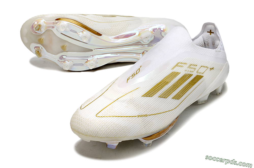 Adidas F50+ Lightstrike Pro Laceless FG Low-Tops Football Boots - Cloud White/Gold Metallic/Cloud White 2