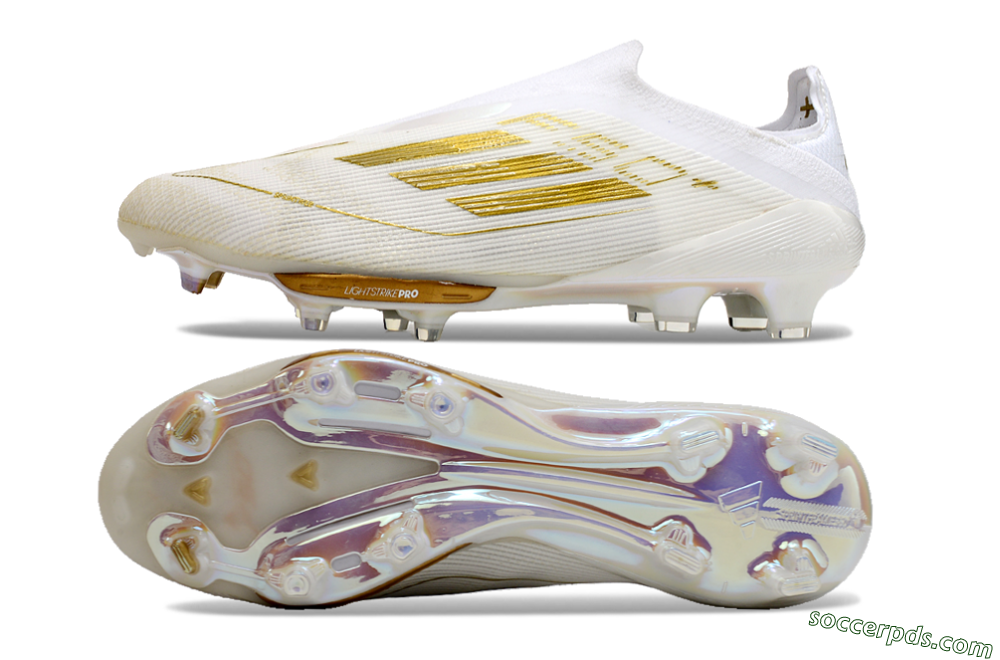 Adidas F50+ Lightstrike Pro Laceless FG Low-Tops Football Boots - Cloud White/Gold Metallic/Cloud White 0