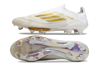Adidas F50+ Lightstrike Pro Laceless FG Low-Tops Football Boots - Cloud White/Gold Metallic/Cloud White