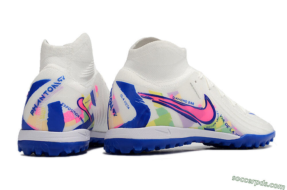 Nike Phantom Luna Elite TF High-Tops Football Shoes - White/Pink/Blue 6