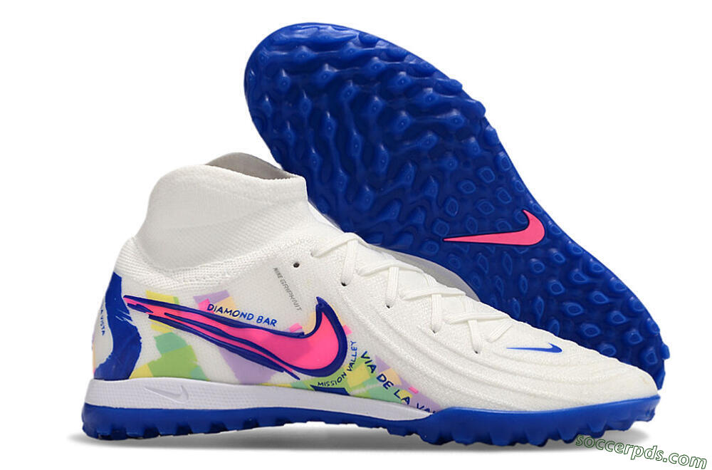 Nike Phantom Luna Elite TF High-Tops Football Shoes - White/Pink/Blue 1