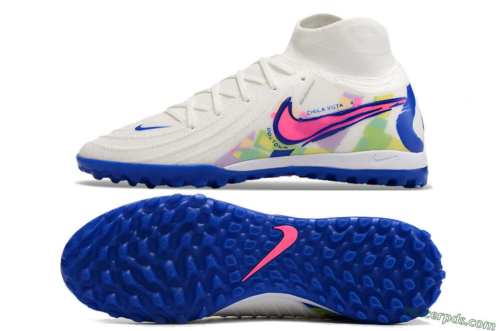 Nike Phantom Luna Elite TF High-Tops Football Shoes - White/Pink/Blue 0