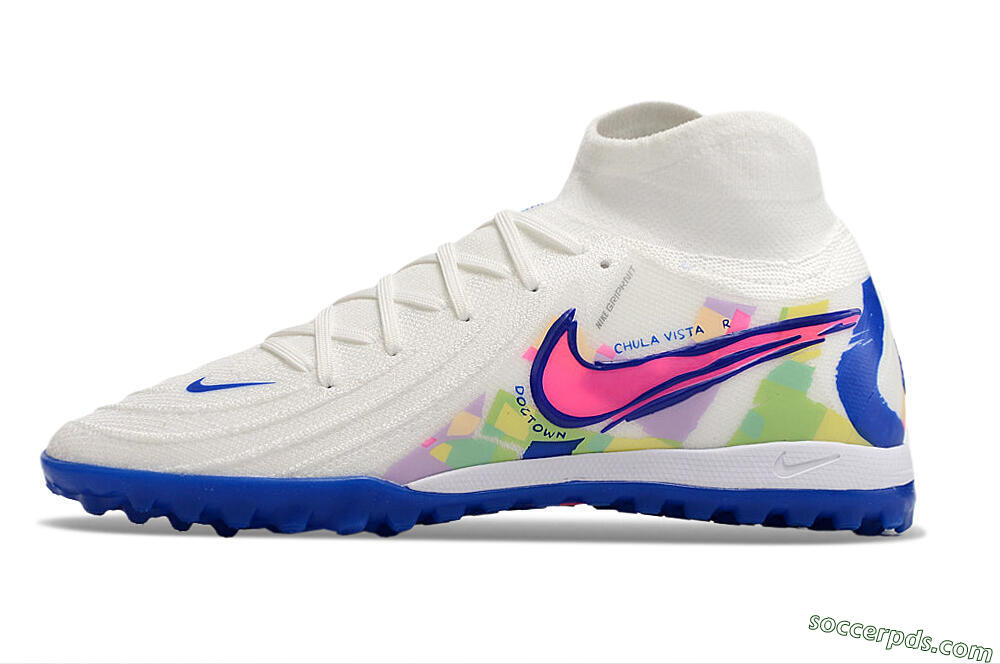 Nike Phantom Luna Elite TF High-Tops Football Shoes - White/Pink/Blue 2