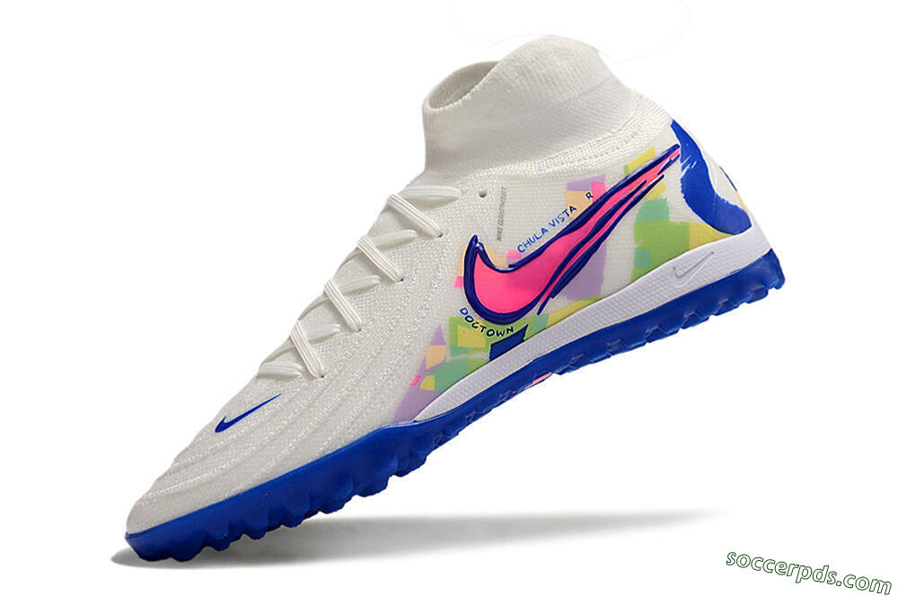 Nike Phantom Luna Elite TF High-Tops Football Shoes - White/Pink/Blue 5
