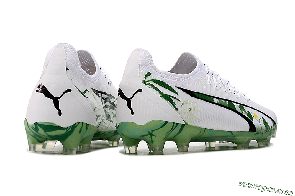 Puma Ultra Ultimate FG Low-Tops Football Boots - White/Black/Green 6