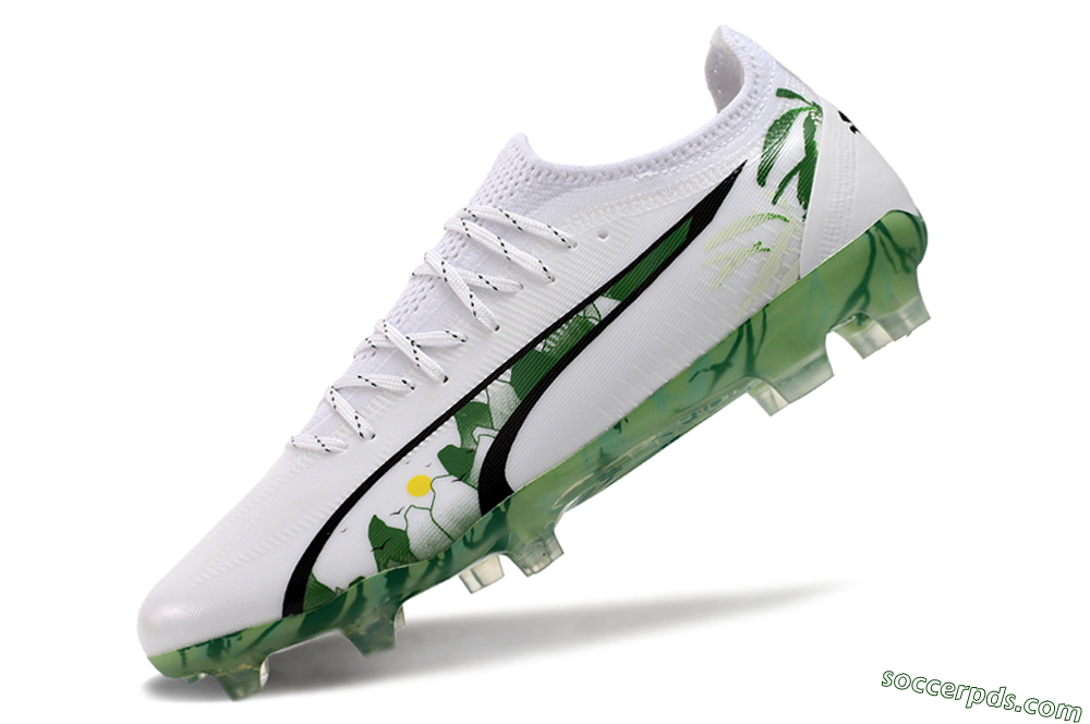 Puma Ultra Ultimate FG Low-Tops Football Boots - White/Black/Green 5
