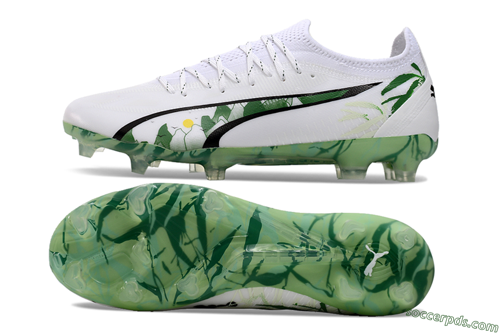 Puma Ultra Ultimate FG Low-Tops Football Boots - White/Black/Green 0
