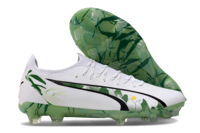 Puma Ultra Ultimate FG Low-Tops Football Boots - White/Black/Green