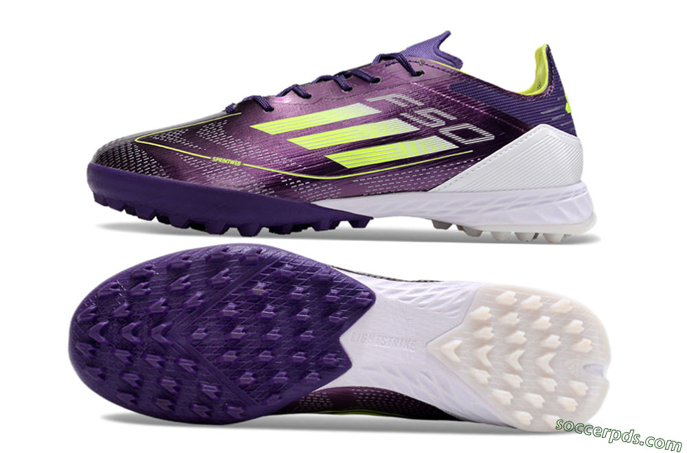 Adidas F50 Pro TF Low-Tops Football Shoes - Purple/Cloud White/Lucid Lemon 0