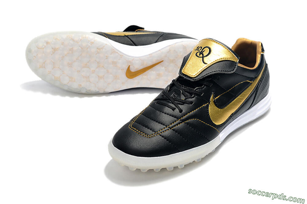 Nike Tiempo Legend 7 Elite R10 TF Low-Tops Football Shoes - Black/Gold/White 3
