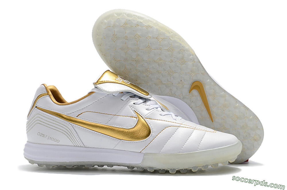 Nike Tiempo Legend 7 Elite R10 TF Low-Tops Football Shoes - White/Gold 1