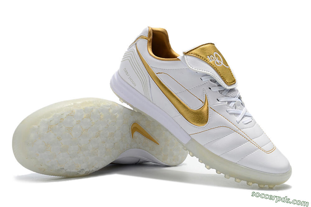Nike Tiempo Legend 7 Elite R10 TF Low-Tops Football Shoes - White/Gold 4