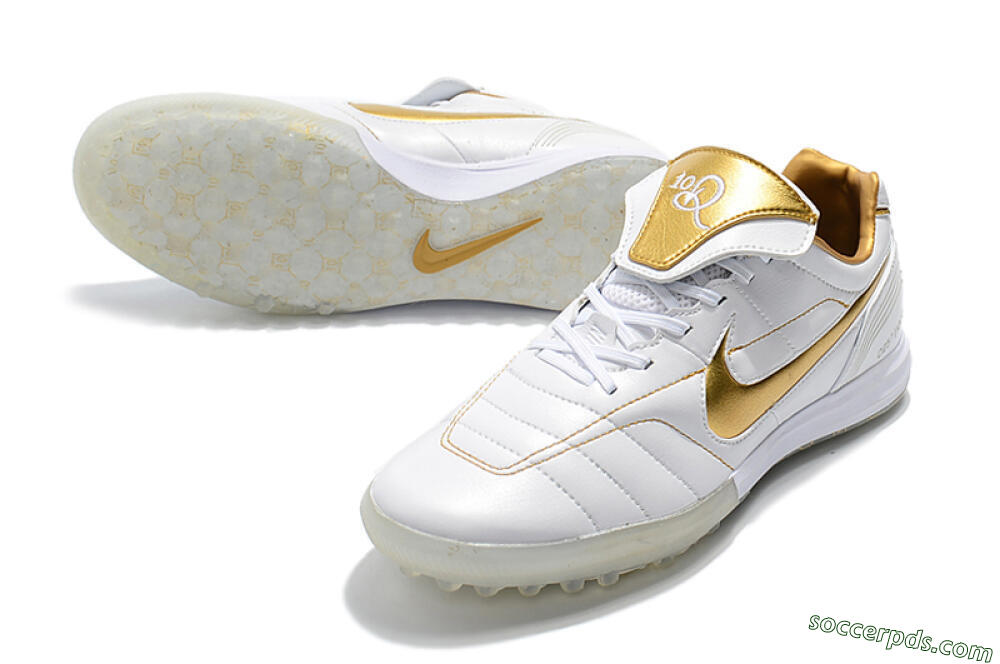 Nike Tiempo Legend 7 Elite R10 TF Low-Tops Football Shoes - White/Gold 3