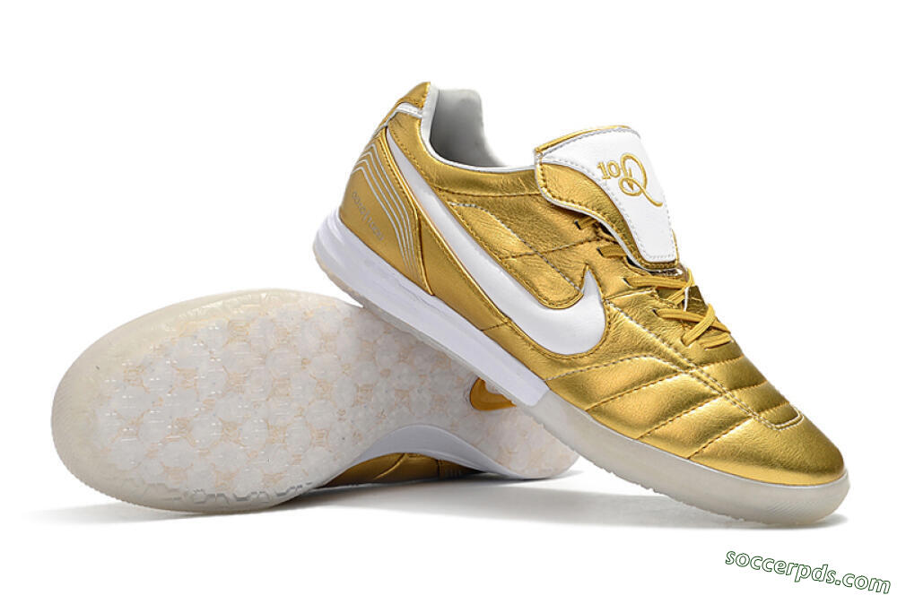 Nike Tiempo Legend 7 Elite R10 IC Low-Tops Football Shoes - Gold/White 4