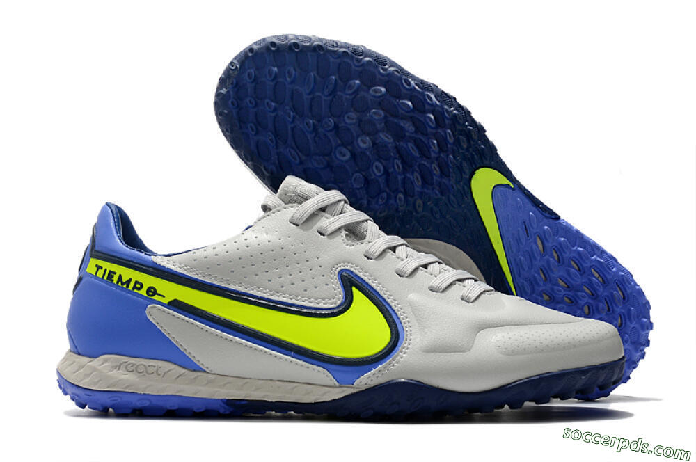 Nike React Tiempo Legend 9 Pro TF Low-Tops Football Shoes - Grey/Yellow/Blue 1