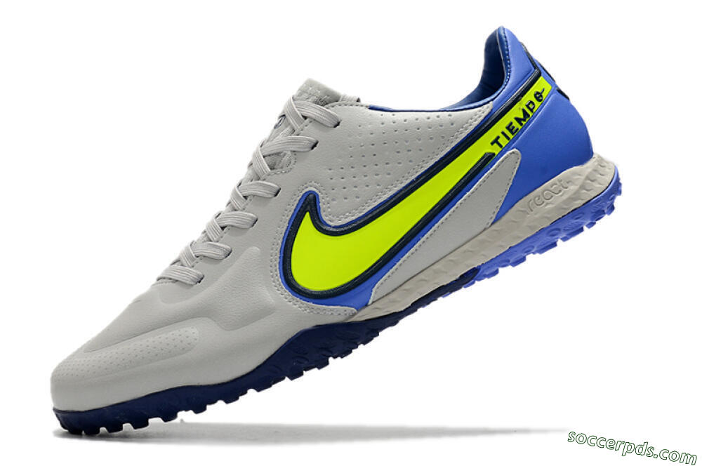 Nike React Tiempo Legend 9 Pro TF Low-Tops Football Shoes - Grey/Yellow/Blue 5