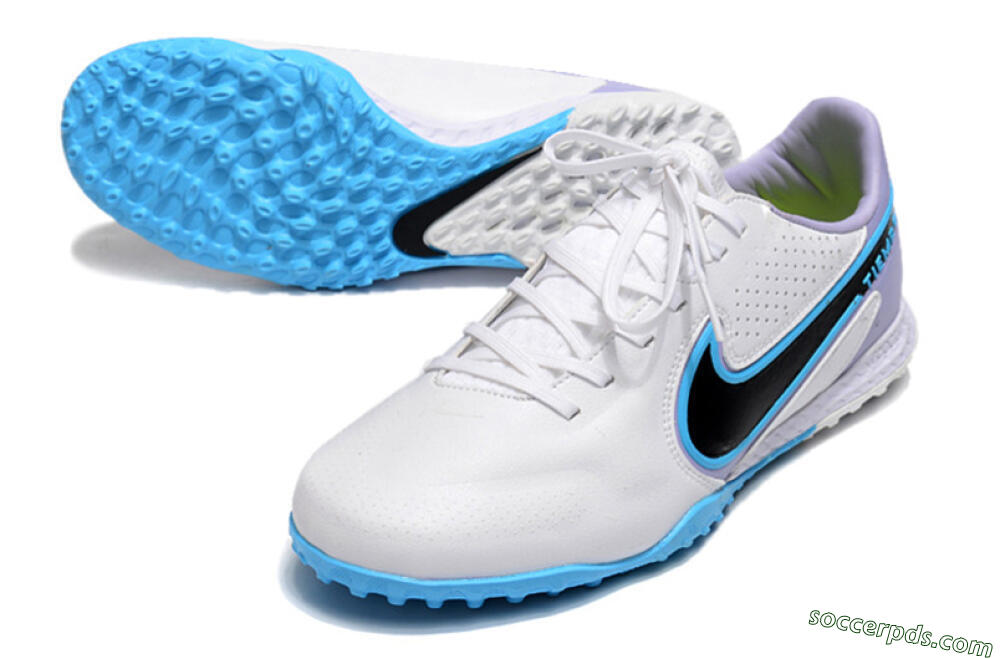 Nike React Tiempo Legend 9 Pro TF Low-Tops Football Shoes - White/Blue/Purple 3
