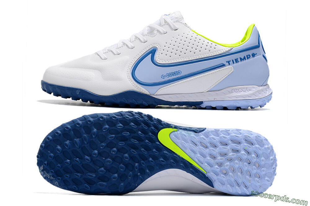 Nike React Tiempo Legend 9 Pro TF Low-Tops Football Shoes - White/Blue/Yellow 0