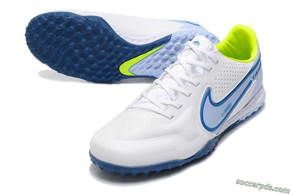 Nike React Tiempo Legend 9 Pro TF Low-Tops Football Shoes - White/Blue/Yellow 3