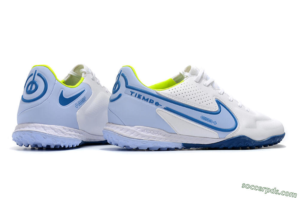 Nike React Tiempo Legend 9 Pro TF Low-Tops Football Shoes - White/Blue/Yellow 6