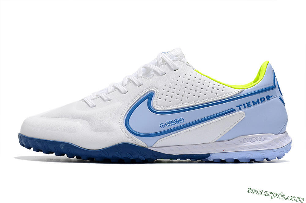 Nike React Tiempo Legend 9 Pro TF Low-Tops Football Shoes - White/Blue/Yellow 2