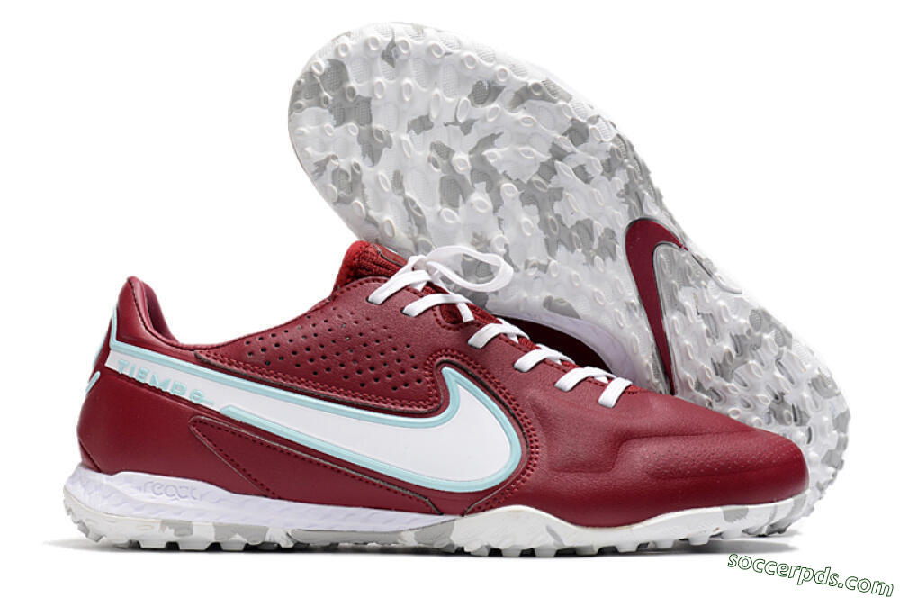 Nike React Tiempo Legend 9 Pro TF Low-Tops Football Shoes - Red/White/Jade 1