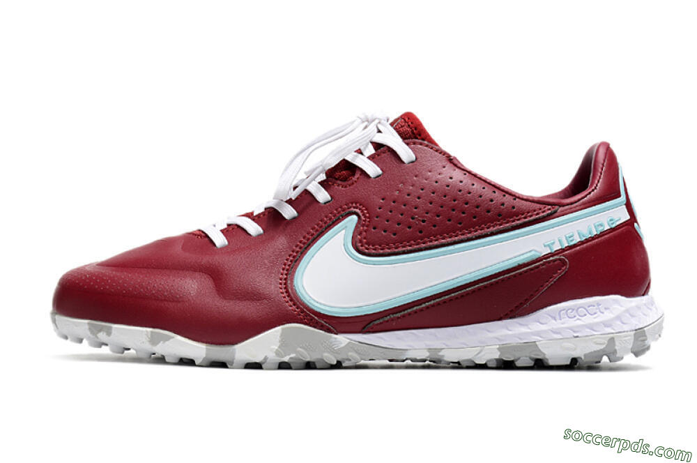 Nike React Tiempo Legend 9 Pro TF Low-Tops Football Shoes - Red/White/Jade 2