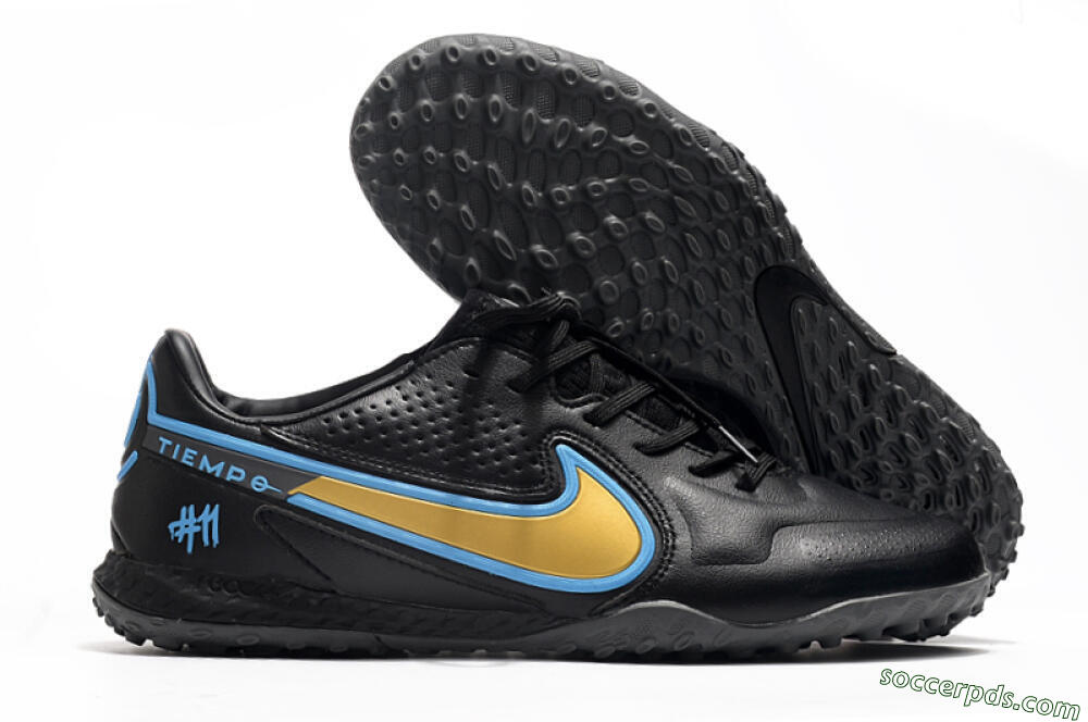 Nike React Tiempo Legend 9 Pro TF Low-Tops Football Shoes - Black/Gold/Blue 1