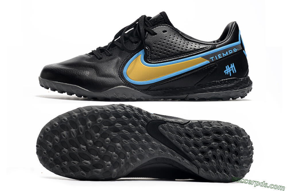 Nike React Tiempo Legend 9 Pro TF Low-Tops Football Shoes - Black/Gold/Blue 0
