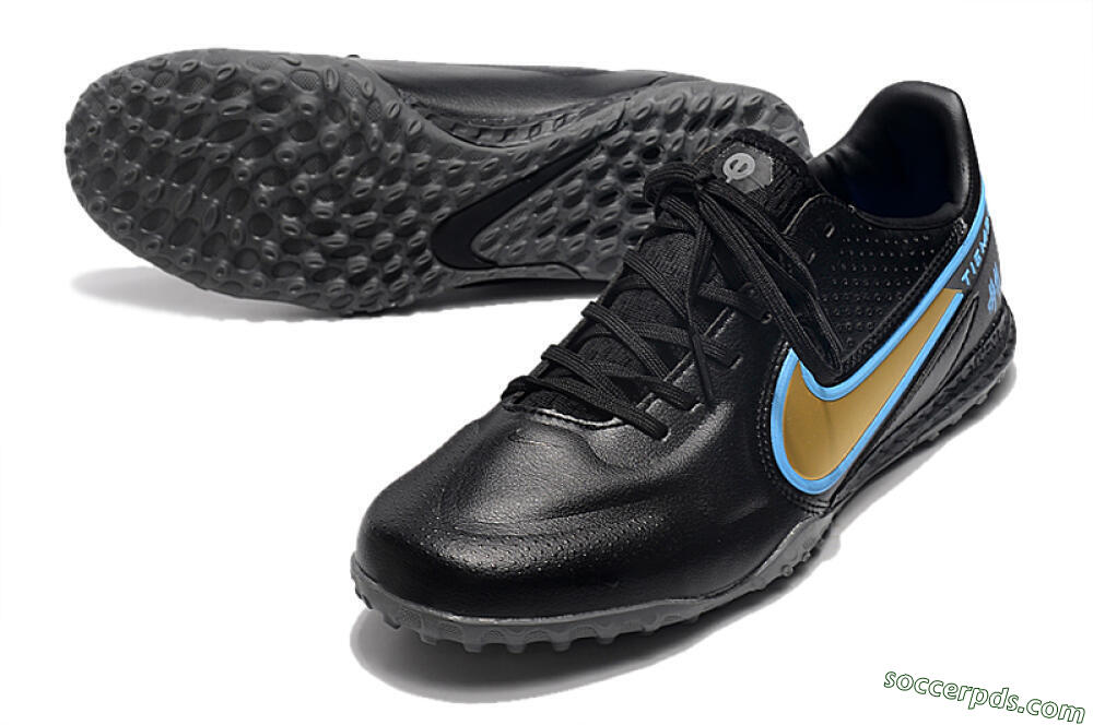 Nike React Tiempo Legend 9 Pro TF Low-Tops Football Shoes - Black/Gold/Blue 3
