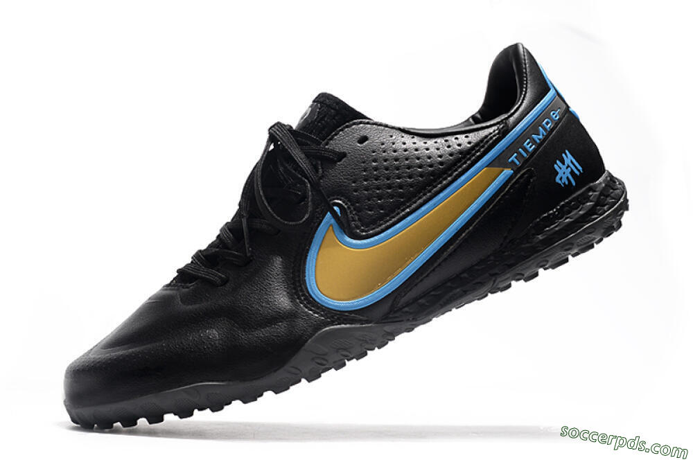 Nike React Tiempo Legend 9 Pro TF Low-Tops Football Shoes - Black/Gold/Blue 5