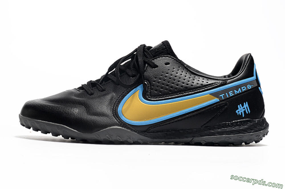 Nike React Tiempo Legend 9 Pro TF Low-Tops Football Shoes - Black/Gold/Blue 2