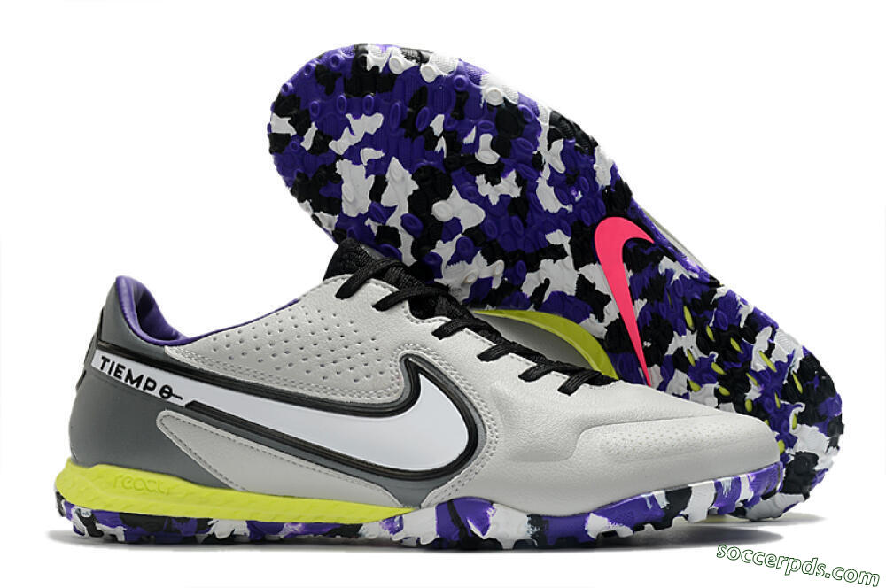 Nike React Tiempo Legend 9 Pro TF Low-Tops Football Shoes - Grey/White/Black/Yellow 1
