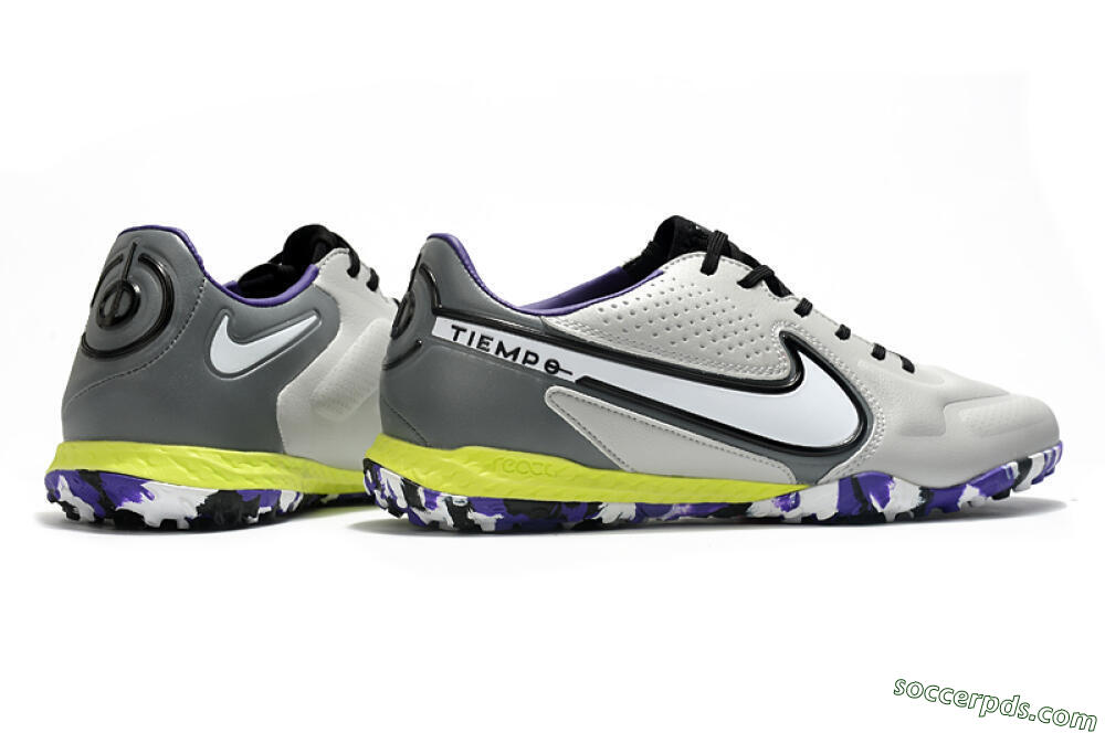 Nike React Tiempo Legend 9 Pro TF Low-Tops Football Shoes - Grey/White/Black/Yellow 6