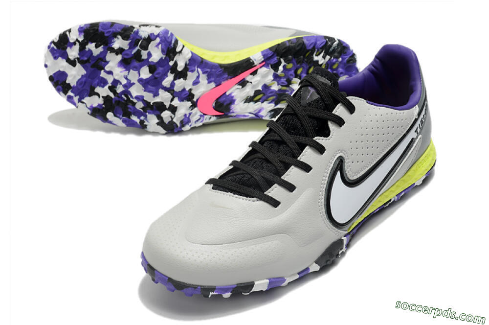 Nike React Tiempo Legend 9 Pro TF Low-Tops Football Shoes - Grey/White/Black/Yellow 3