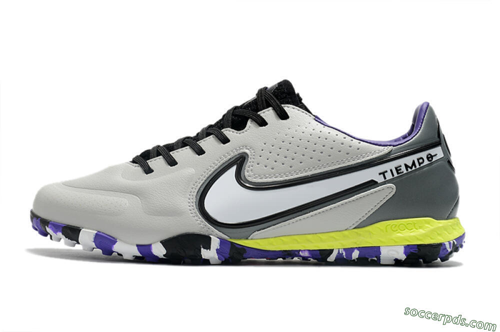 Nike React Tiempo Legend 9 Pro TF Low-Tops Football Shoes - Grey/White/Black/Yellow 2
