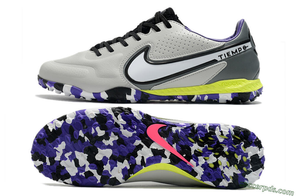Nike React Tiempo Legend 9 Pro TF Low-Tops Football Shoes - Grey/White/Black/Yellow 0