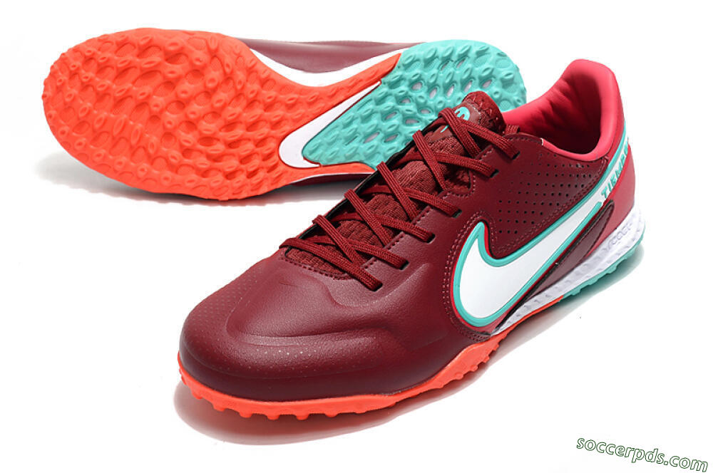 Nike React Tiempo Legend 9 Pro TF Low-Tops Football Shoes - Red/White/Jade 3