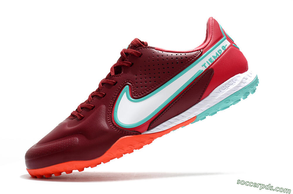 Nike React Tiempo Legend 9 Pro TF Low-Tops Football Shoes - Red/White/Jade 5